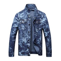 Men Spring Autumn Tie Dye Denim Jackets Classic Casual Cotton Jeans Coats For Male Washed Streetwear 240319