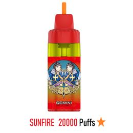 Sunfire Puff 20000 Puffs Dtl GEMINI Big Fog Disposable Vape Puff 15K 20K Vape 0mg 6mg 50mg Disposable E Cigarette 12g Refillable Pod Watermelon Ice Wholesale Hookah