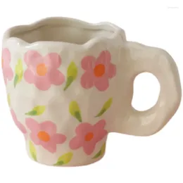 Cups Saucers Coffee Milk Cup Hand-Pinching Irregular Underglaze Hand-Painted Flower Mug Ceramic Three-Dimensional Concave-Convex Feel 350ml