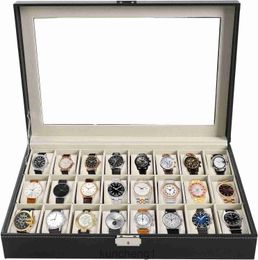 Watch Box 24 Slot Elegant Portable Black Watch Collection Box Case jewelry Men Women