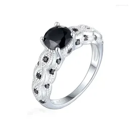 Cluster Rings 2024 S925 Sterling Silver Jewellery 6.5mm Black Stone Wedding For Women Zircon Engagement Ring Fine