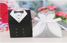 Bride and Groom Tuxedo and Gown Favor Holders Wedding Gift Bags Party Candy Boxes Supply 100pcs 50pairs 2774295