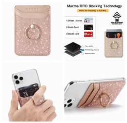 Metal Finger Ring Bracket Card Slot 3M Sticker Leather For iPhone Most of Phone Bling Glitter Universal Stick On Cash ID Credit Ho7328822