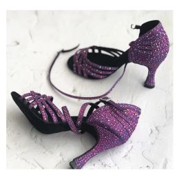 Boots Elegant Purple Lace Lace Drill High Heel Latin Dance Shoes