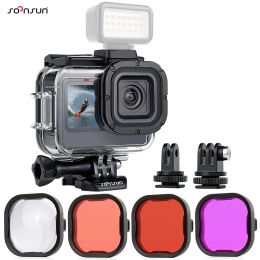 Cameras SOONSUN Waterproof Case for GoPro Hero11 10 9 or 8 Black Protective Housing Red Filter Magnifier Macro Len Diving Accessories