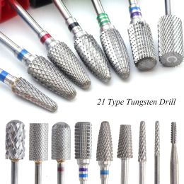 Bits 1pcs Carbide Tungsten Milling Cutter Burrs Electric Nail Drill Bit 21 Types Cuticle Polishing Tools for Manicure Drill TR0121