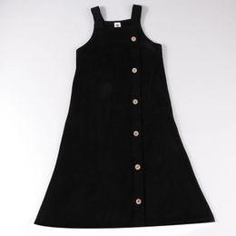 Fashion girl strap dress kids clothes black velour autumn winter girls dresses children clothing wood button long 240403