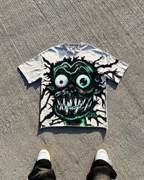 Men's T-Shirts High Strt Harajuku Loose Oversized Short-slved Trendy Brand Fashion Retro Versatile T-shirt Men Cartoon Skull Printed Top T240408