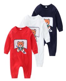 Retail Newborn baby onesies with cap cotton bear printed jumpsuit onepiece onesies jumpsuits toddle infant kids designer clothes7759296