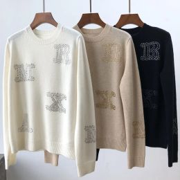 Dresses 100% Cashmere Women Thin Sweater Letter Rhinestone Decoration Short Sleeve Knitwear Oneck Fashion Female Knit Pullover Tops