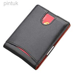 Money Clips New Anti RFID Genuine Leather Mens Money Clip Female Credit Card Case Male Metal Bill Clamp Cash Holder For Women 240408