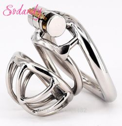 Sodandy 2018 Devices Stainless Steel Mens Smaller Cock Cage Metal Penis Restraints Locking Cock Ring Bdsm Bondage Y190706028243217