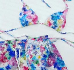 Fashion Colorful Bikini Set Home Textile Beautiful Tie Dyed Halter Swimwear Female Seaside Swimming Bathing Suit4469970