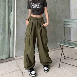 Women's Jeans Y2K hardcover cargo pants womens casual retro bag wide leg straight three person jogging large pocket oversized sports pants Y240408