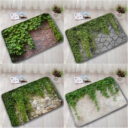 Bath Mats Greenery Non-Slip Bathroom Mat Brick Wall Stone Vine Green Farm Leaf Indoor Entrance Doormat Absorbent Household Carpet Washable