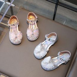 Spring/summer New Little Girl Korean Fashion Crystal Princess Shoes Leather Versatile Headband Half Sandals