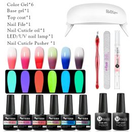 Kits MTSSII 12PCS Luminous Thermal Gel Nail Polish Set Glow In Dark Fluorescent UV Lamp Nails Gel Soak Off Gel Varnish