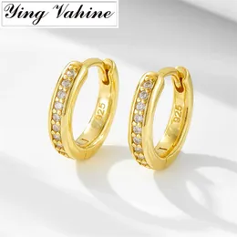 Hoop Earrings Ying Vahine Real 925 Sterling Silver Simple Style Small Round White Zircon Circle For Women