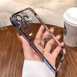 Cell Phone Cases Luxury Plating Clear Full Camera Glass Protector Hard PC Transparent Electroplated Lens Protection Shockproof Q240408