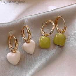 Charm Pearl Earrings Koreas Style Vintage Square Heart Pendant Earrings Gold Silver Color Women Girl Fashion Jewelry Dangle Earrings240408