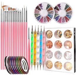 Kits Nail Art Set Gel Brush Dotting Pen Glitter Polish Design Rhinestones Striping Tape Stickers Accessories Tools Kit Decorations