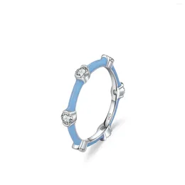 Cluster Rings ModelsS925 Pure Silver Sea Blue Sparkling Diamond Ring For Cross Border Women In Europe And America Small Cold