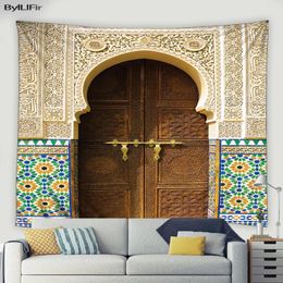 Tapestries Vintage Moroccan Door Tapestry Retro Ethnic Architecture Boho Floral Pattern Home Living Room Bedroom Decoration Wall Hanging