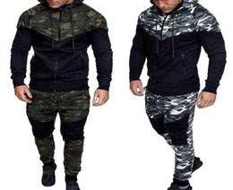 Men Causal Camouflage Print sets Camo JacketPants 2Pc Tracksuit Sportwear Hoodies Sweatshirt Pant Suit Plus Size Y12215333403