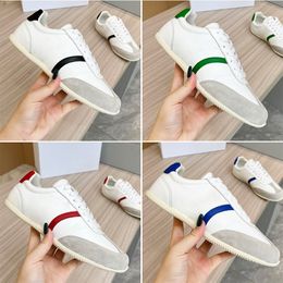 Fashion Designer Lady Shoes Calfskin and Suede Calfskin Jogging Low Top Lace Up Round Toe Sneakers White Black Blue Red Sizes 35-41