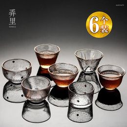 Wine Glasses Japanese Style Hammer Pattern Crystal Transparent Hexagonal Tea Cup Set Personal Glass Tasting Gold Painting