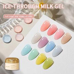 Gel 12 Colors Ice Transparent Jelly Gel Polish, Pink Blue Translucent Nail Colors, Soak Off UV Gel Polish Nail Kit Set Salon Home