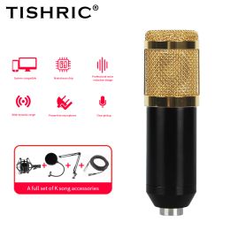 Microphones TISHRIC BM800 Professional Condenser Microphone Wired Mic With Microphone Stand Shock Mount For Live Singing Karaoke