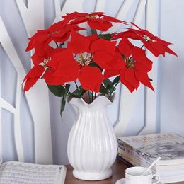 Decorative Flowers Poinsettia Flower Set Faux Decoration Realistic Christmas Branches 5-pack Floral Decor For Home