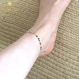 ASHIQI Natural Stone Agate 925 Sterling Silver Anklet with Mixed Colours Female Boho Summer Beach Barefoot Chain Jewellery 240408