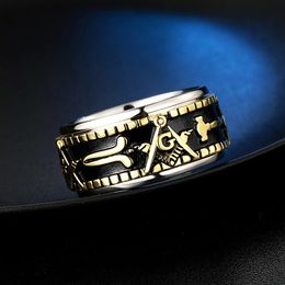 Fashion 14K Gold Freemason AG Signet Ring For Men Women Punk Biker Masonic Rotating Rings Amulet Jewellery Gift