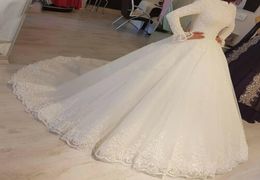 Muslim Princess Wedding Dresses High Neck Long Sleeve Lace Appliques Bridal Gown8306543