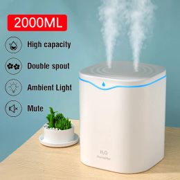 Humidifiers New 2000ml Usb Air Humidifier Double Spray Port Essential Oil Aromatherapy Diffuser Cool Mist Maker Fogger for Home Office