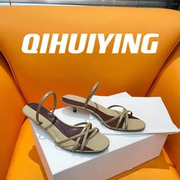 Sandals 2024 QIHUIYING Handmade Concise Genuine Leather Back-Strap Kitten Heel Female Gladiator Mules Zapatos De Mujer