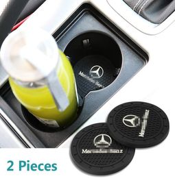 2PCS 2.75 Inch Tough Mercedes Logo Vehicle Travel Auto Cup Holder Insert Anti Slip Coaster Can for Mercedes Decoration3652789