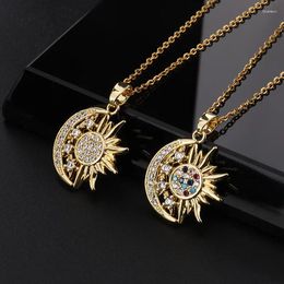 Pendant Necklaces Fashion Sun Moon Star Zircon Necklace Stainless Steel Light Luxury Choker Jewellery Party Gifts For Women Girls