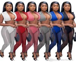 Sexy Sheer Yoga Pants Set Designer Womens Tracksuits Beach Mesh Two Piece Bikini Swimwear Crop Top Outfits Women Clothing5341463