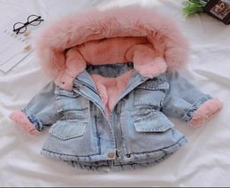 2019 Winter Baby Girl Denim Jacket Plus Velvet Real Fur Warm Toddler Outerwear Coats 16 Year Kid Infant Parka Windbreaker4421336