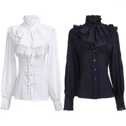 Women's Blouses Victorian Era Shirt Bow Stylish Elegant Womens Gothic Retro Long Sleeve High Neck Ruffled Solid Colour Pleated Top