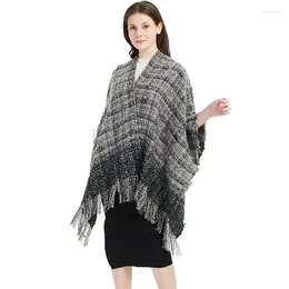 Scarves Women Scarf Winter Fall Bump Color Checked Fringe Cape Knit Shawl Capes And Shawls For