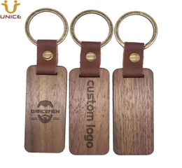 MOQ 50PCS Customized LOGO Leather Keychain with Wood Pendant Luggage Decoration Key Ring DIY Anniversary Souvenir Gifts9889561