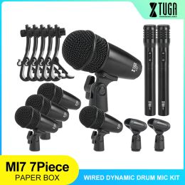 Microphones XTUGA MI7CH 7Piece Wired Dynamic Drum Mic Kit (Whole Metal) Kick Bass Tom/Snare Cymbals Microphone Set Use For Drums