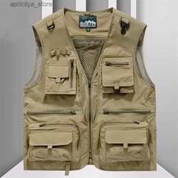 Outdoor Jackets Hoodies 2024 New Summer Outdoor Vest Mens Multi-Pocket Breathable Mesh Sleeveless Jacket Tactical Hiking Fishing Cargo Tool Waistcoat L48