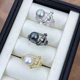 Cluster Rings MeiBaPJ 9-10mm Natural Round Pearl Fashion Ring DIY 925 Silver Holder Setting Fine Wedding Jewelry For Women