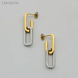 Stud Earrings Stainless Steel High End Two-tone For Women Detachable Metal Drop Post Studs Fashion Classic Design Girl's Party C1094