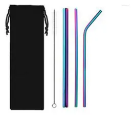 Drinking Straws 4Pcs Colourful Reusable Straw High Quality 304 Stainless Steel Metal With Cleaner Brush For Mugs 20/30oz